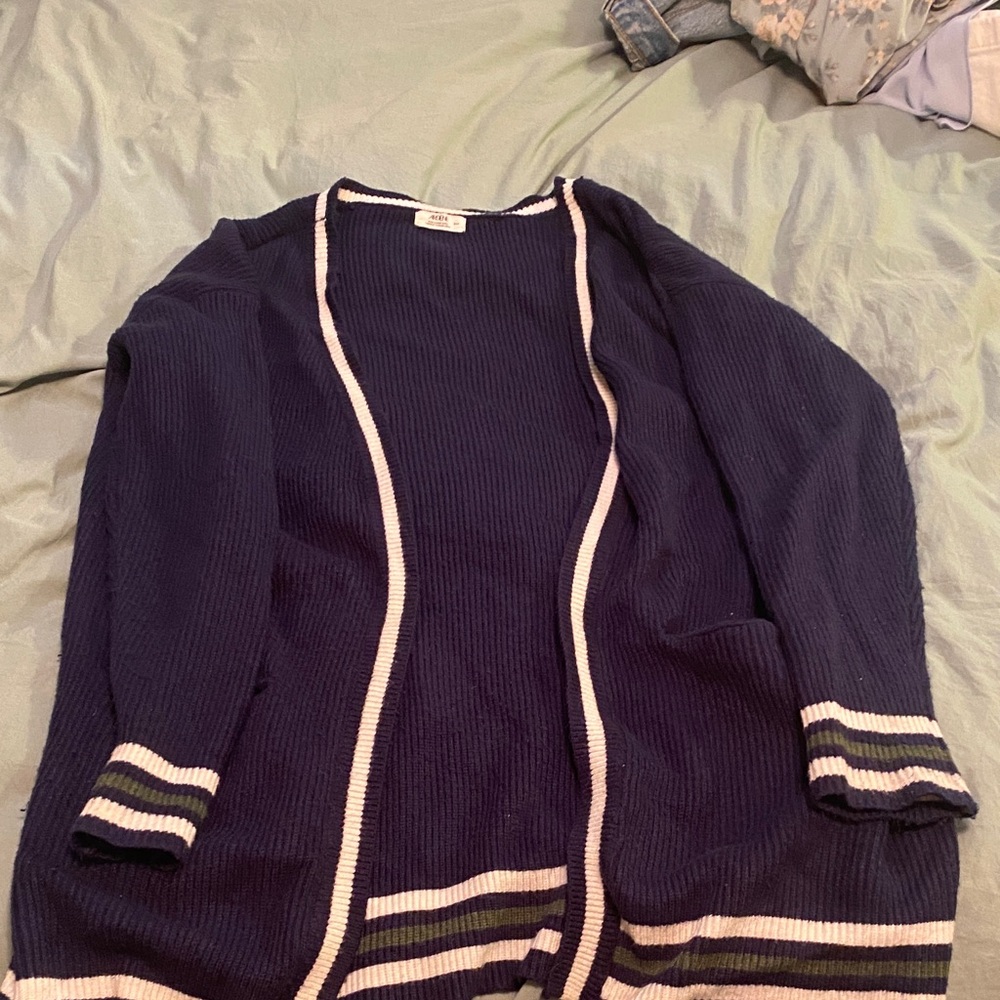Ardene Navy and White Striped Cardigan